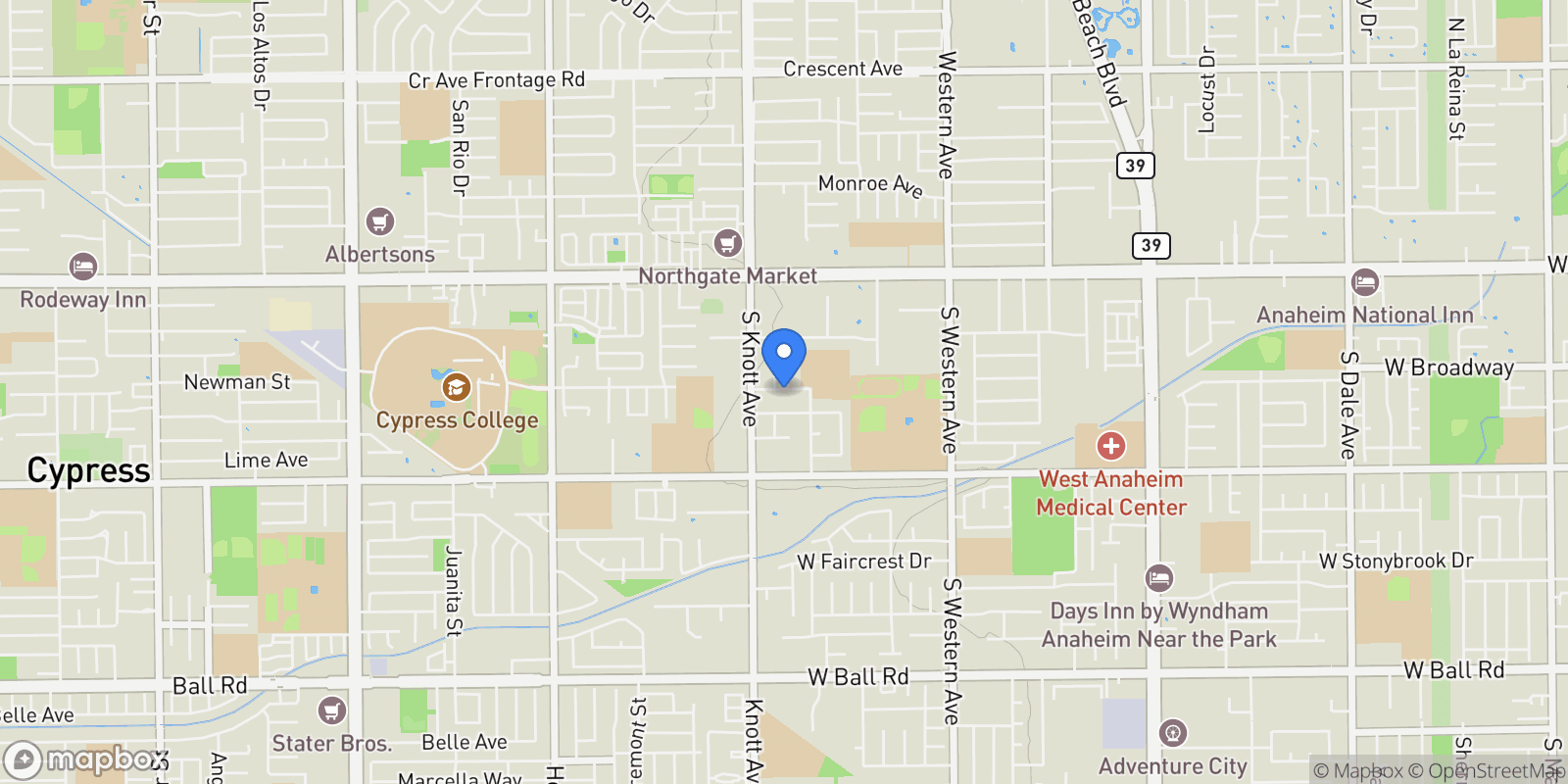 Map showing 3420 W Danbrook Avenue, Orange, California, United States.