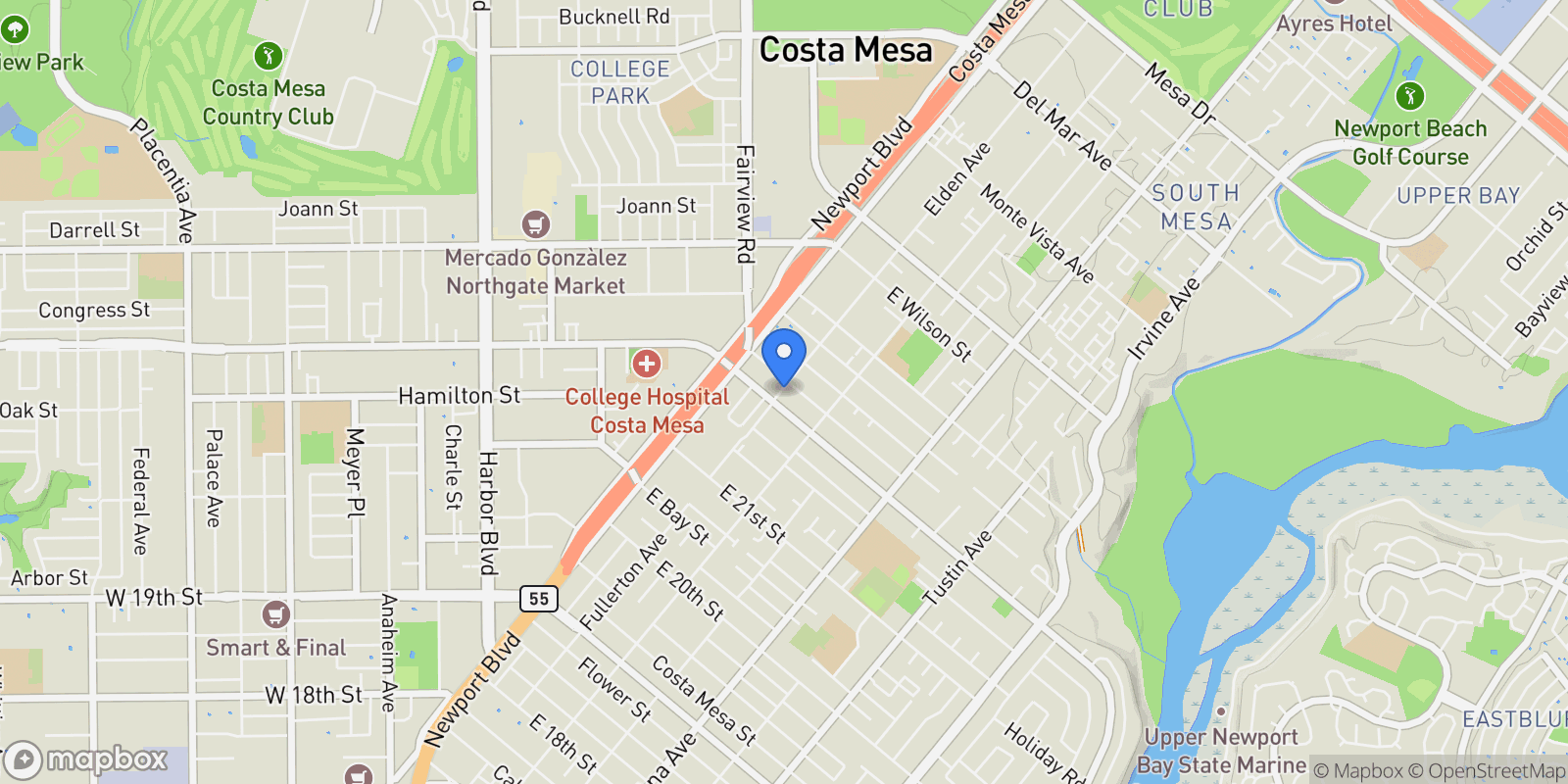 Map showing 2214 Elden Avenue, Costa Mesa, California, United States.