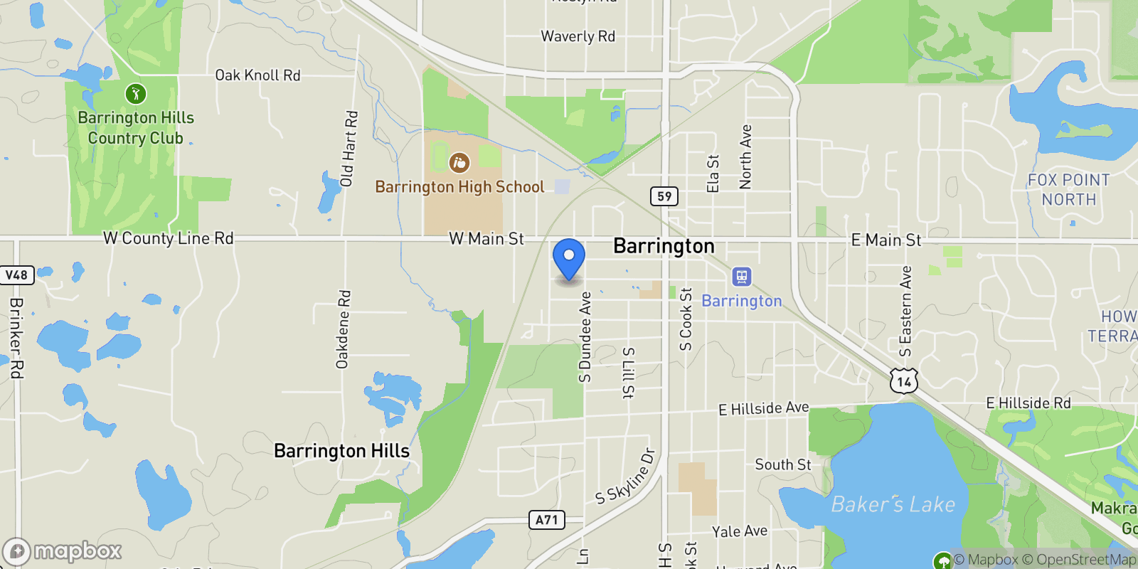 Map showing 319 W. Lake Street, Barrington, IL, 60010, USA, Barrington Hills, Illinois, United States.