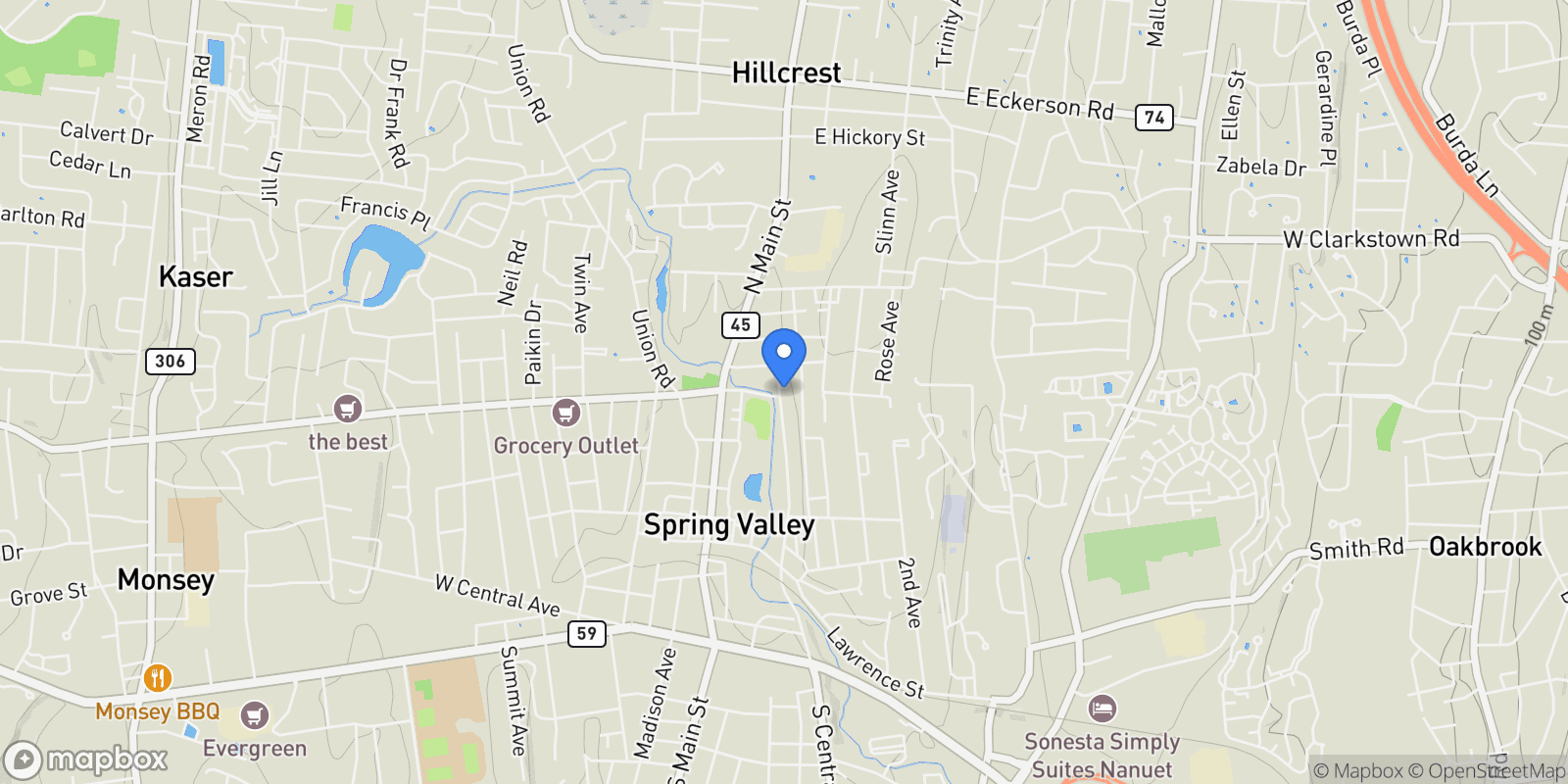 Map showing 10 Memorial Park Drive #110, Spring Valley, NY 10977, Spring Valley, New York, United States.