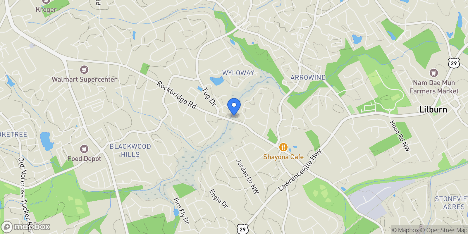 Map showing Lilburn, Georgia, United States.