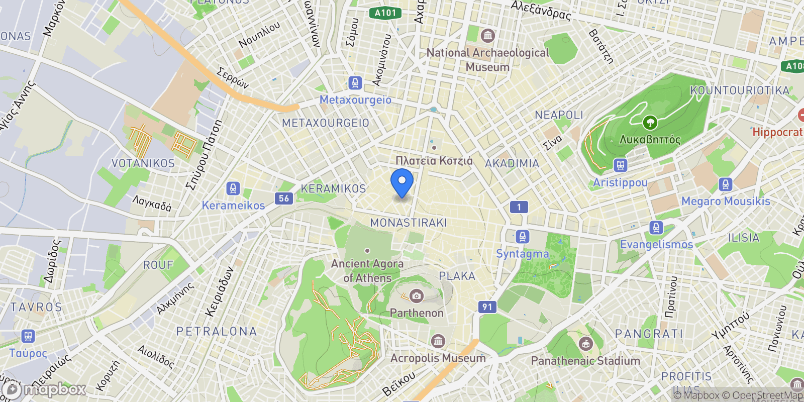 Map showing Miaouli 18, Athina 105 54, Greece, 1st District of Athens, Athens, Greece.