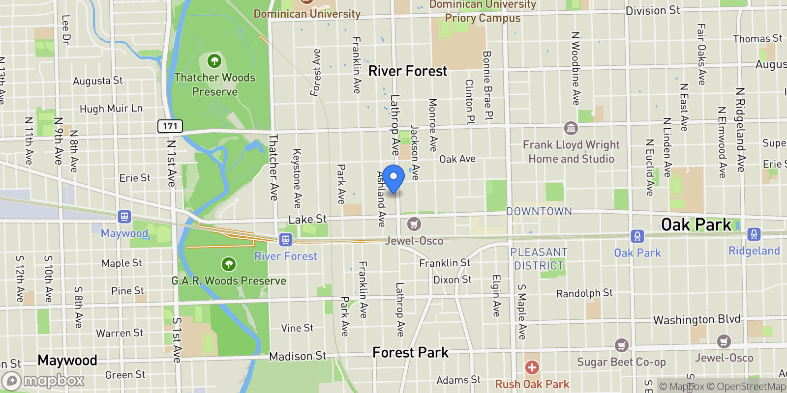 Map showing 534 Lathrop Avenue, River Forest, IL, 60305, USA, River Forest, Illinois, United States.