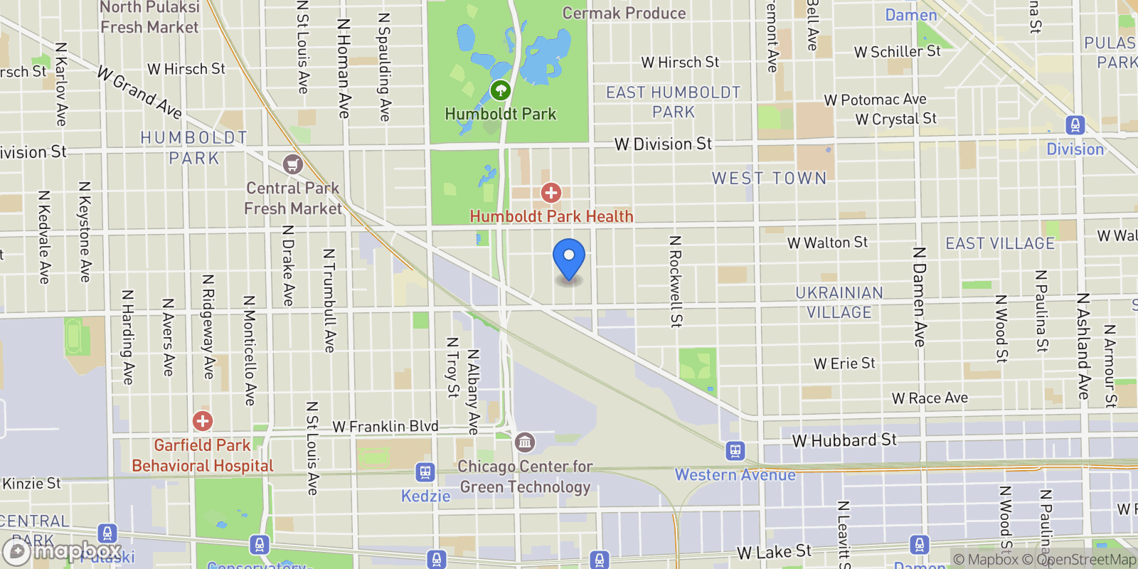 Map showing 832 N Mozart Street, Chicago, Illinois, United States.