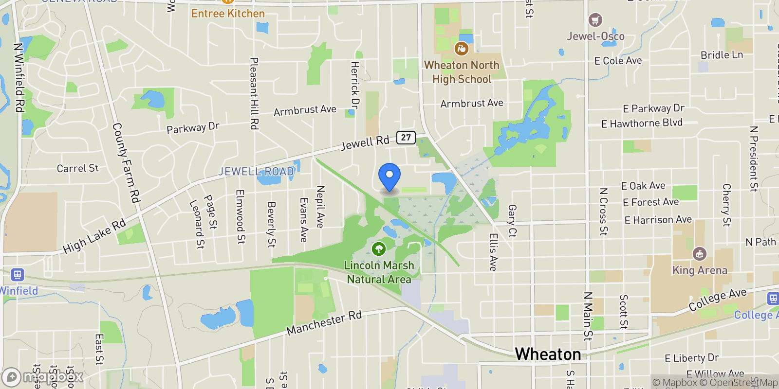Map showing 1222 Champion Forest Court, Wheaton, Illinois, United States.
