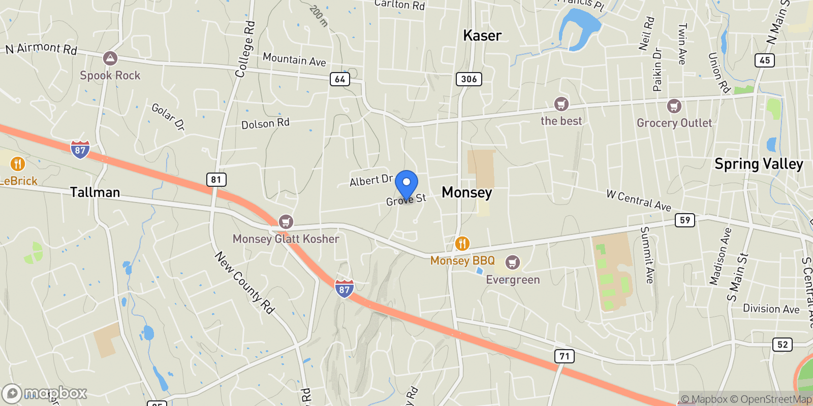 Map showing 45 Grove Street #111, Monsey, NY 10952, Airmont, New York, United States.
