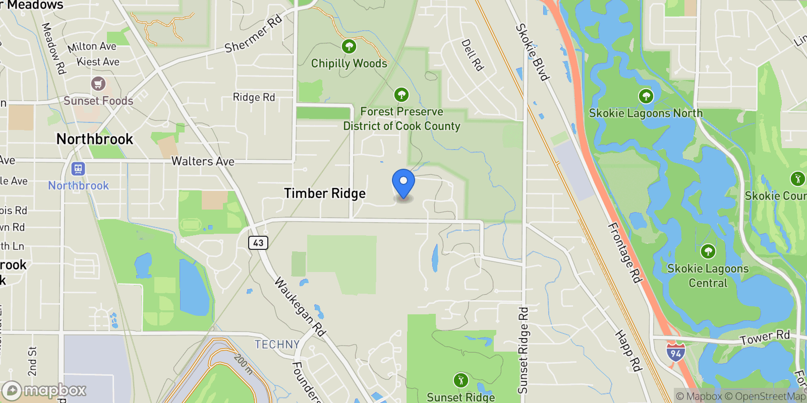 Map showing 24 Bridlewood Road, Northbrook, IL, 60062, USA, Northbrook, Illinois, United States.