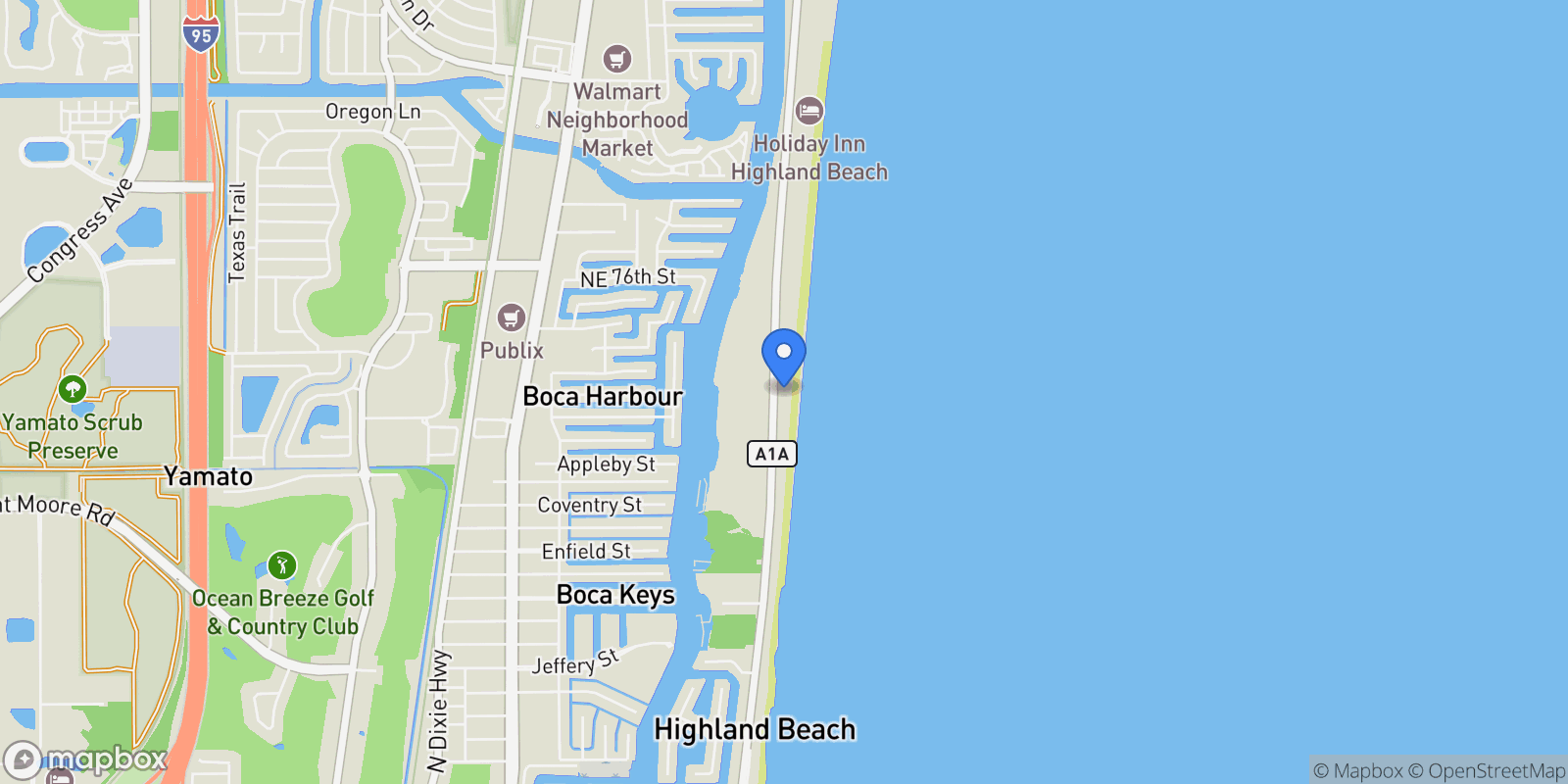 Map showing 3505 S Ocean Boulevard 4s, Boca Raton, Florida, United States.