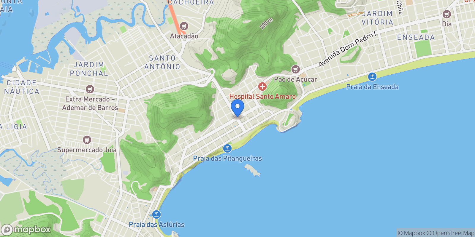 Map showing Guarujá, State of São Paulo, Brazil.