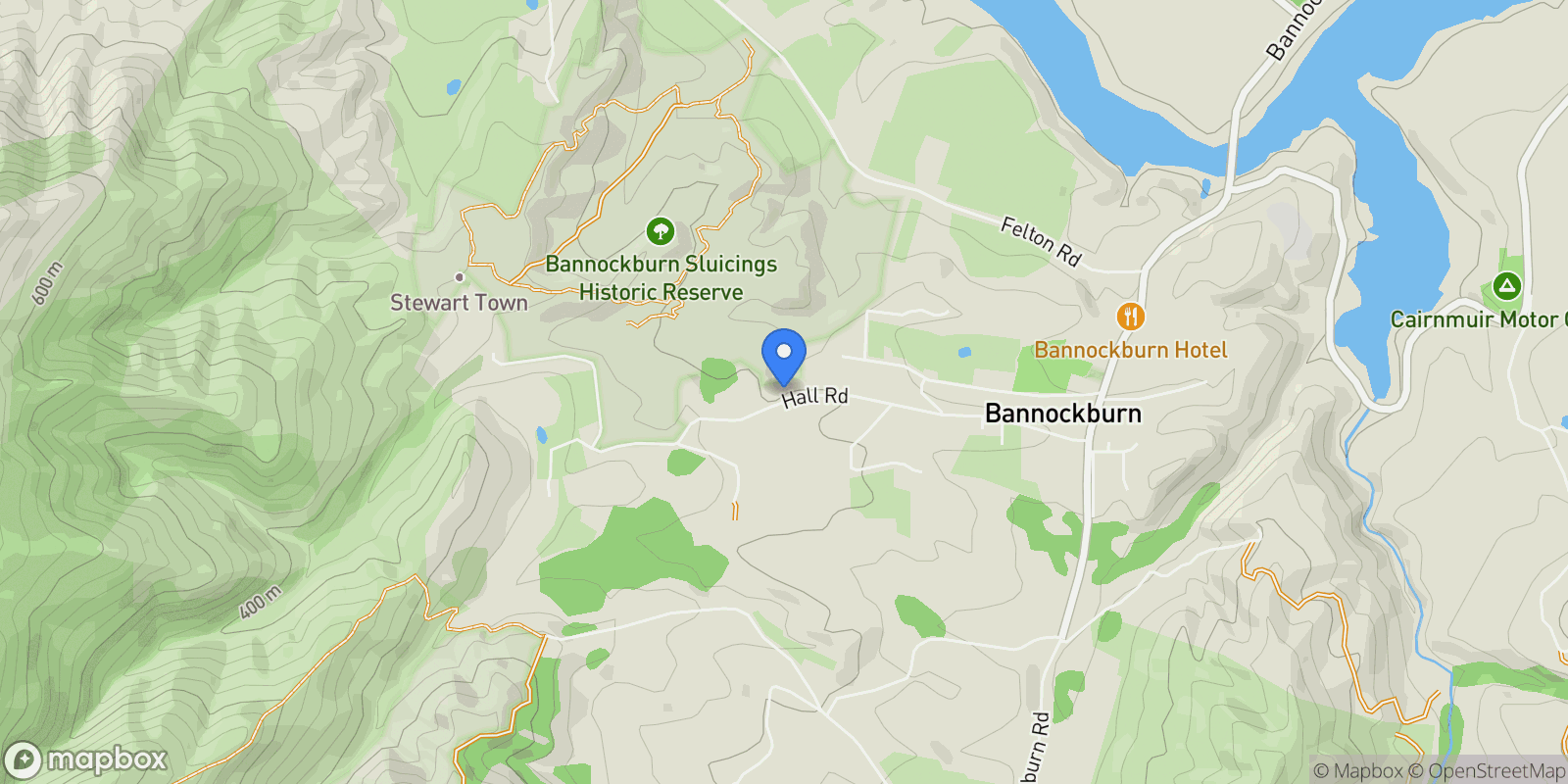 Map showing 112 Hall Road, Bannockburn, Otago, New Zealand.