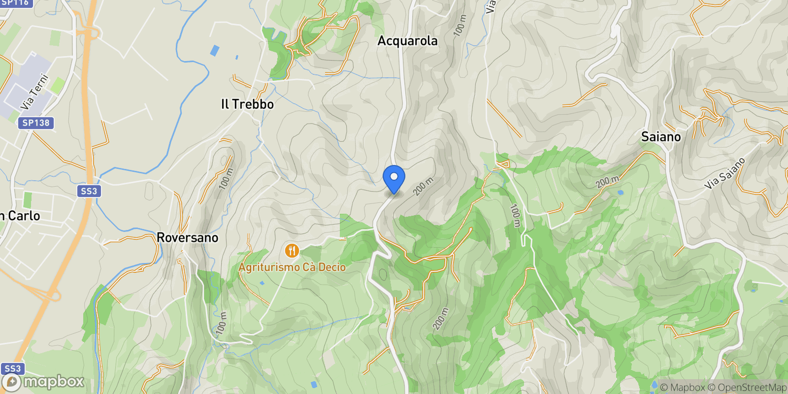 Map showing Via Garampa in Monteaguzzo, 5303, 47521 Cesena FC, Italy, Emilia-Romagna, Italy.