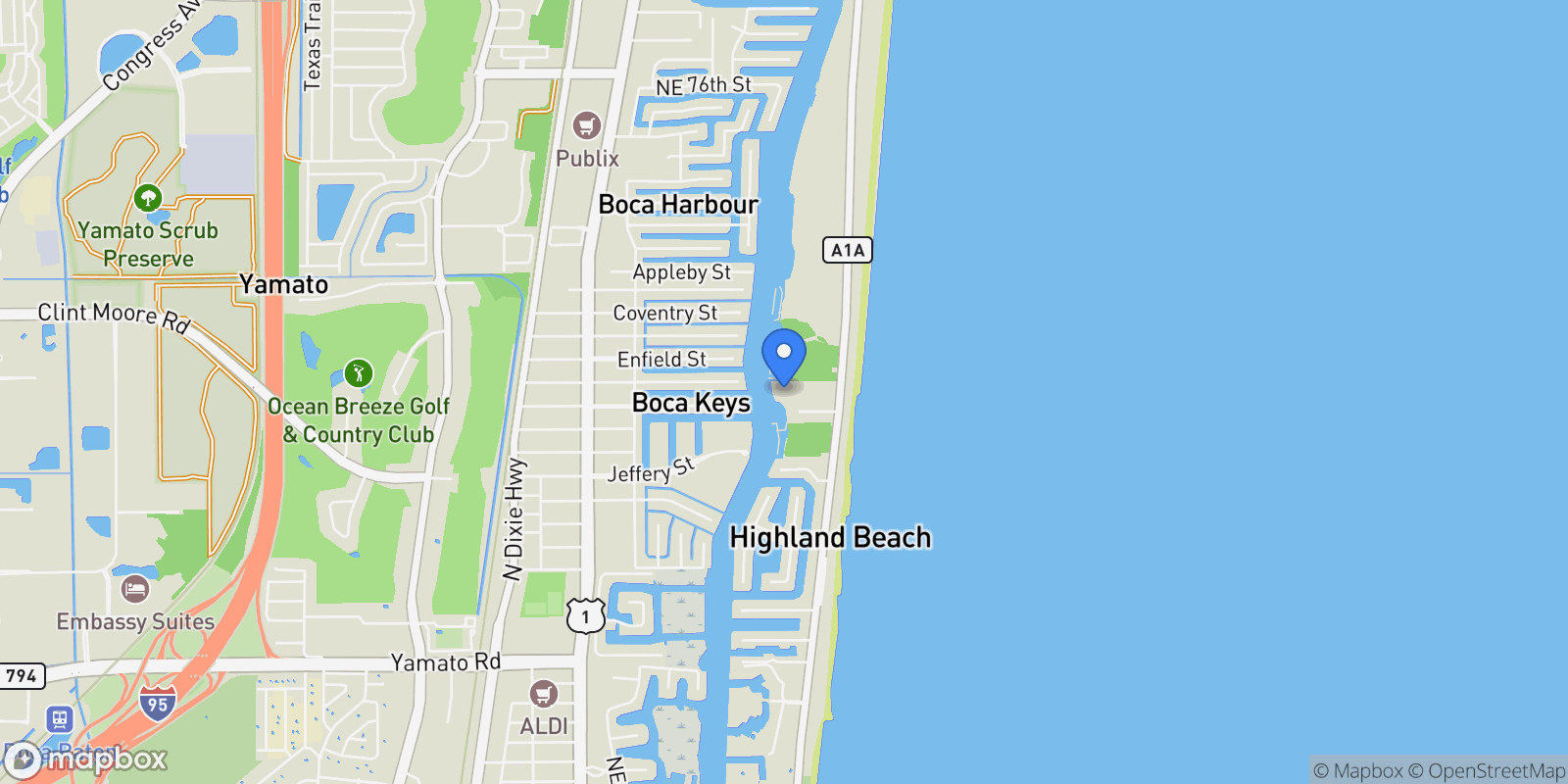 Map showing 3912 S Ocean Boulevard 709, Boca Raton, Florida, United States.