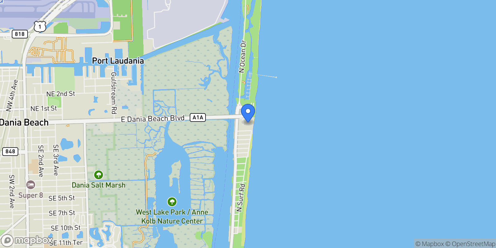 Map showing 6051 N Ocean Dr 404, Hollywood, Florida, United States.