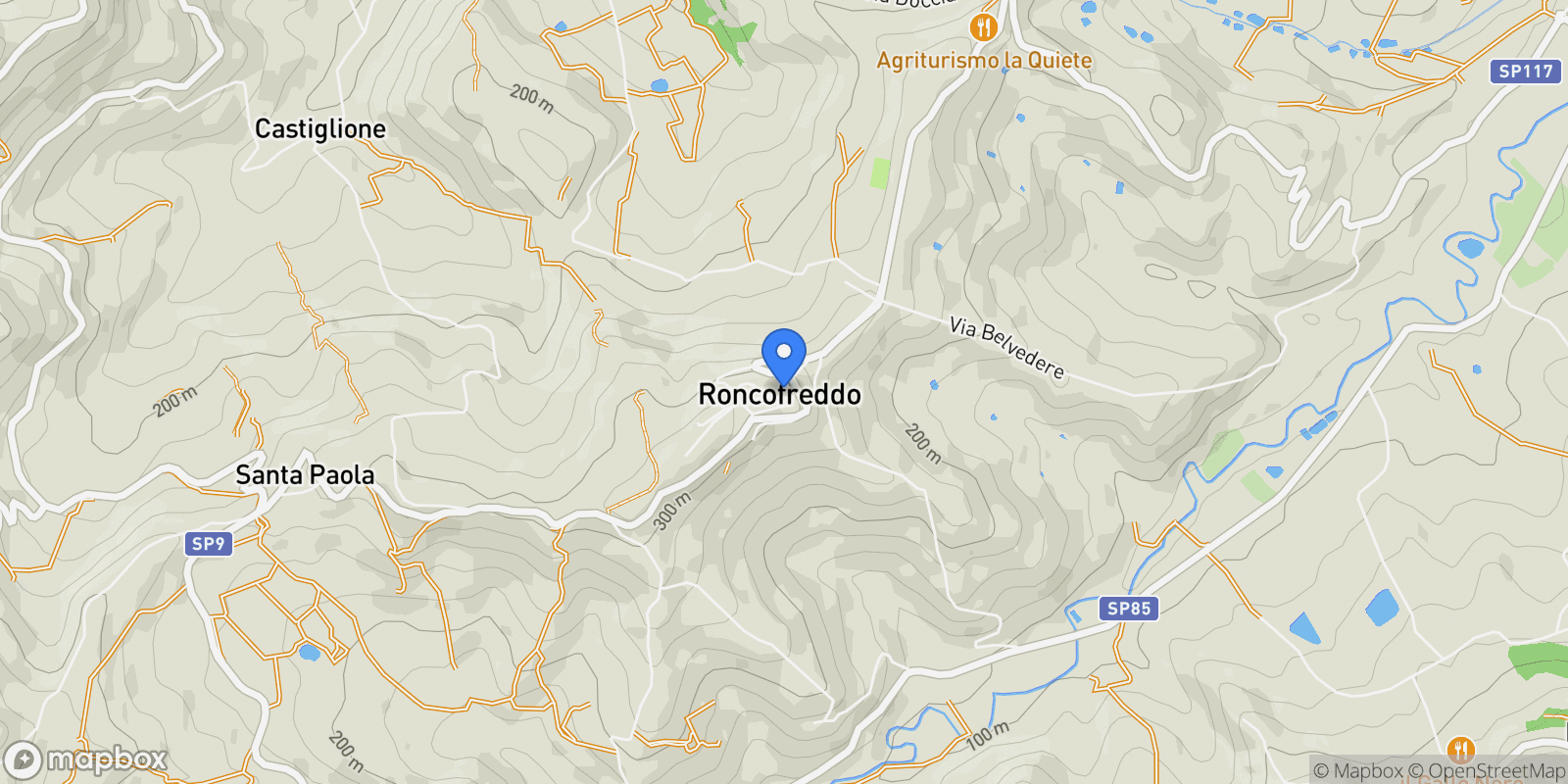 Map showing 47020 Roncofreddo, Province of Forlì-Cesena, Italy, Roncofreddo, Emilia-Romagna, Italy.