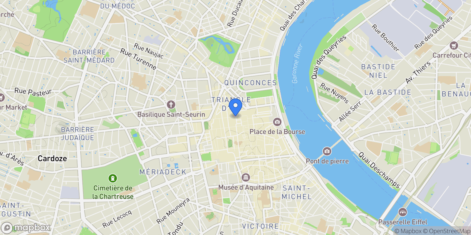 Map showing Bordeaux, Nouvelle-Aquitaine, France.