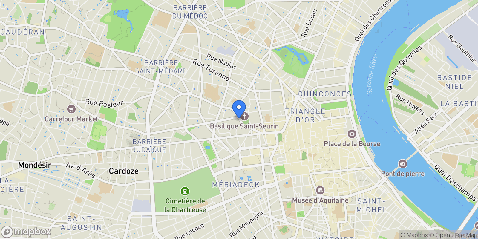 Map showing Bordeaux, Nouvelle-Aquitaine, France.