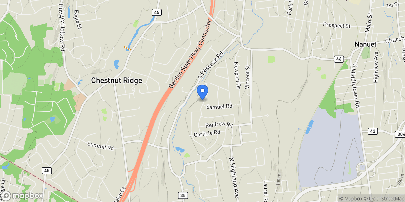 Map showing 11 Brookview Boulevard, Chestnut Ridge, NY 10977, Spring Valley, New York, United States.