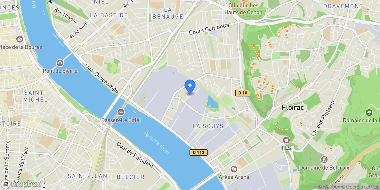 Map showing Bordeaux, Nouvelle-Aquitaine, France.