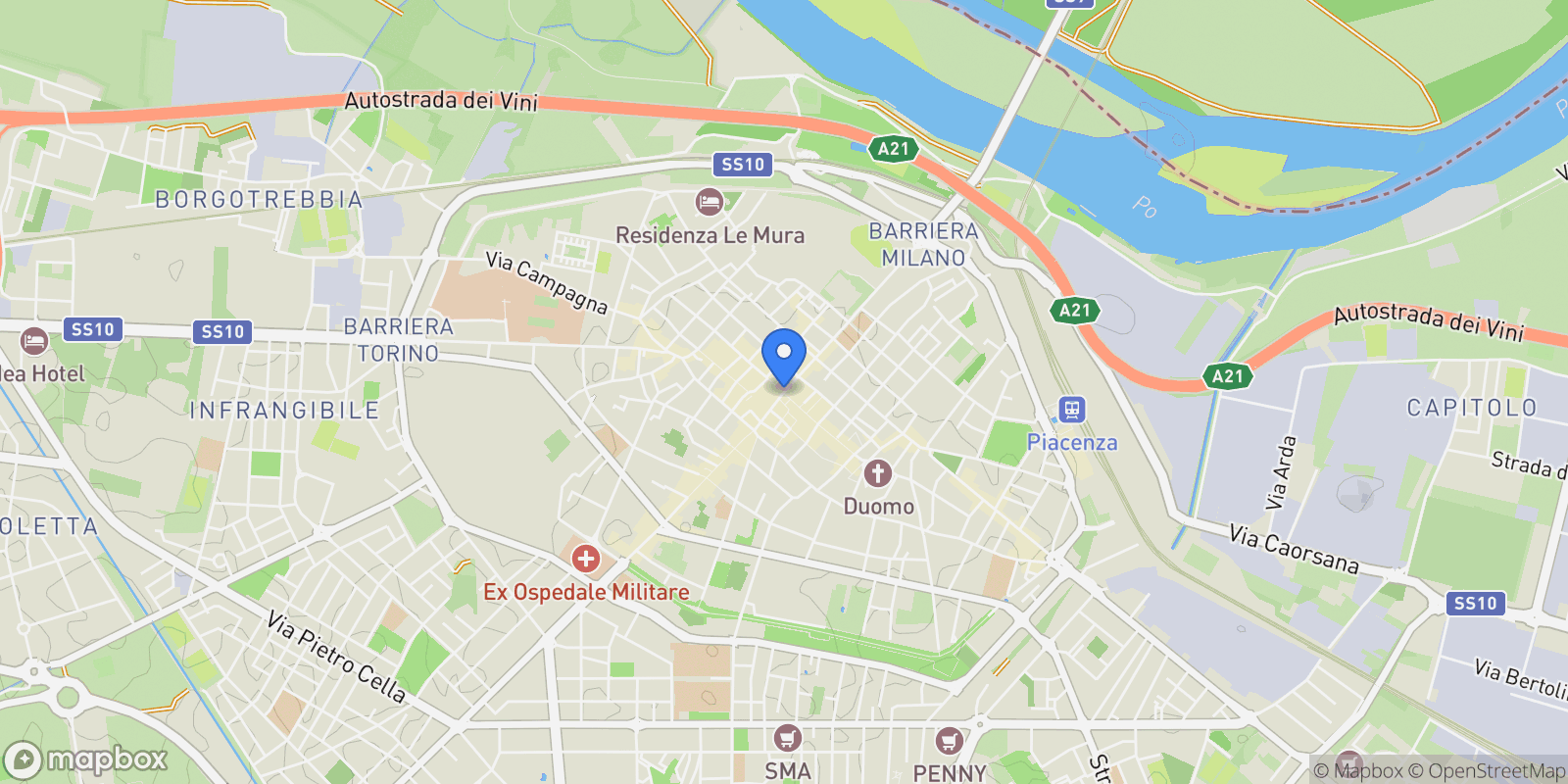 Map showing Piacenza, Emilia-Romagna, Italy.