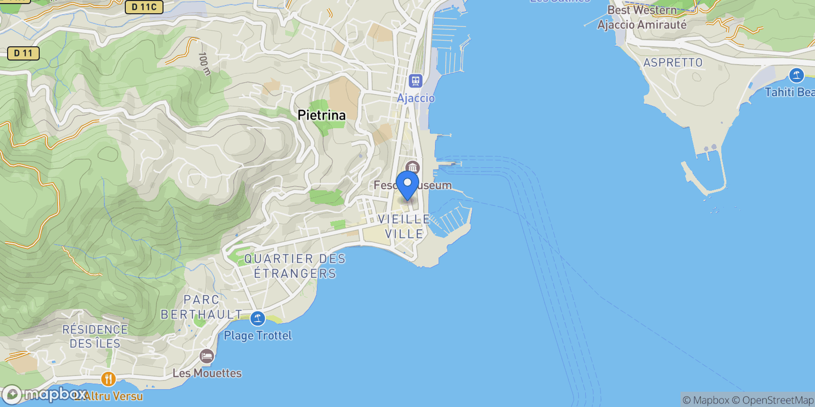 Map showing Ajaccio, Corsica, France.
