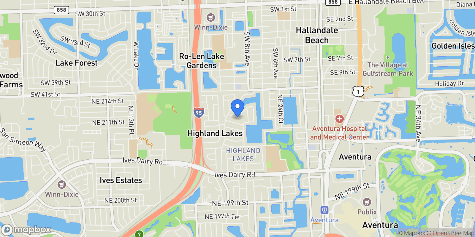 Map showing 2100 NE 211th Ter, North Miami Beach, Florida, United States.