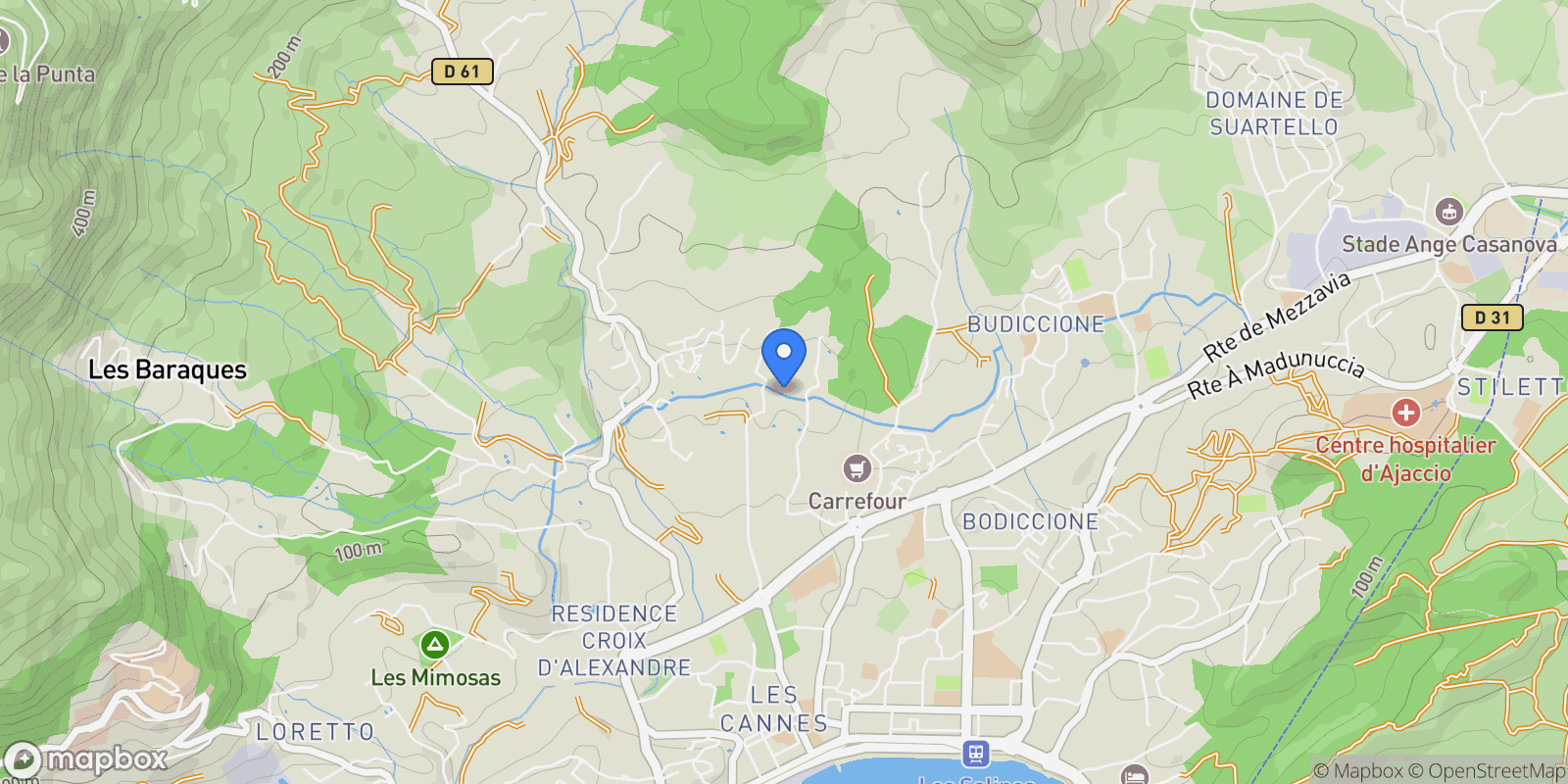 Map showing Chemin Alzo Di Leva, Ajaccio, Corsica, France.