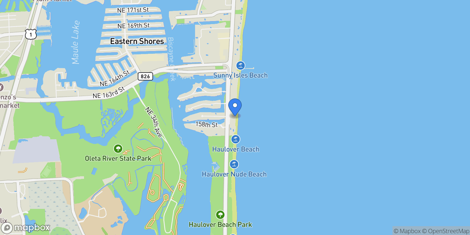 Map showing 15901 Collins Ave 2801, Golden Beach, Florida, United States.