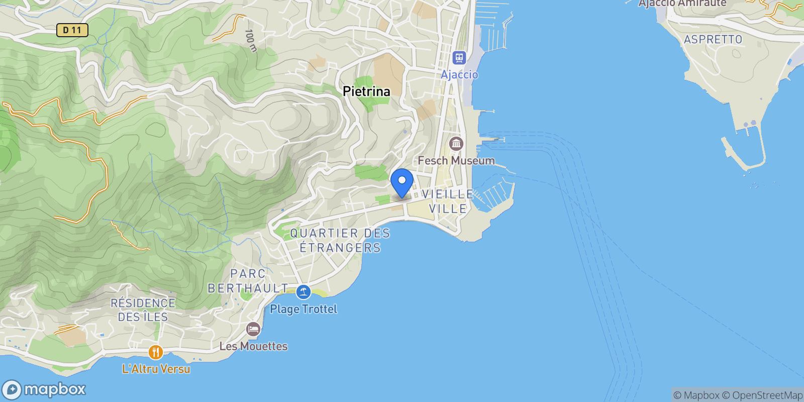 Map showing 10 Cours Grandval, Ajaccio, Corsica, France.