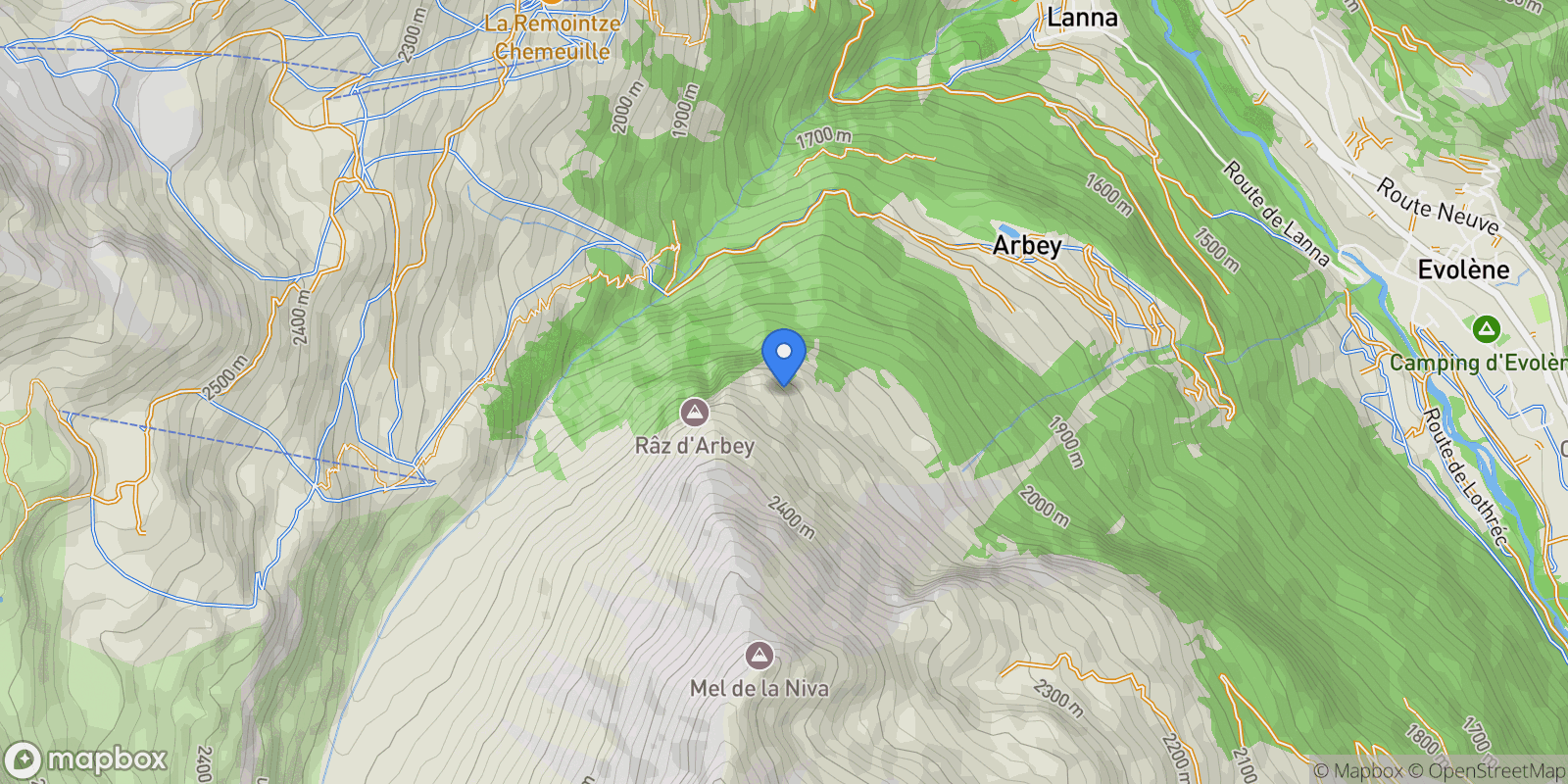 Map showing Evolène, Valais, Switzerland.