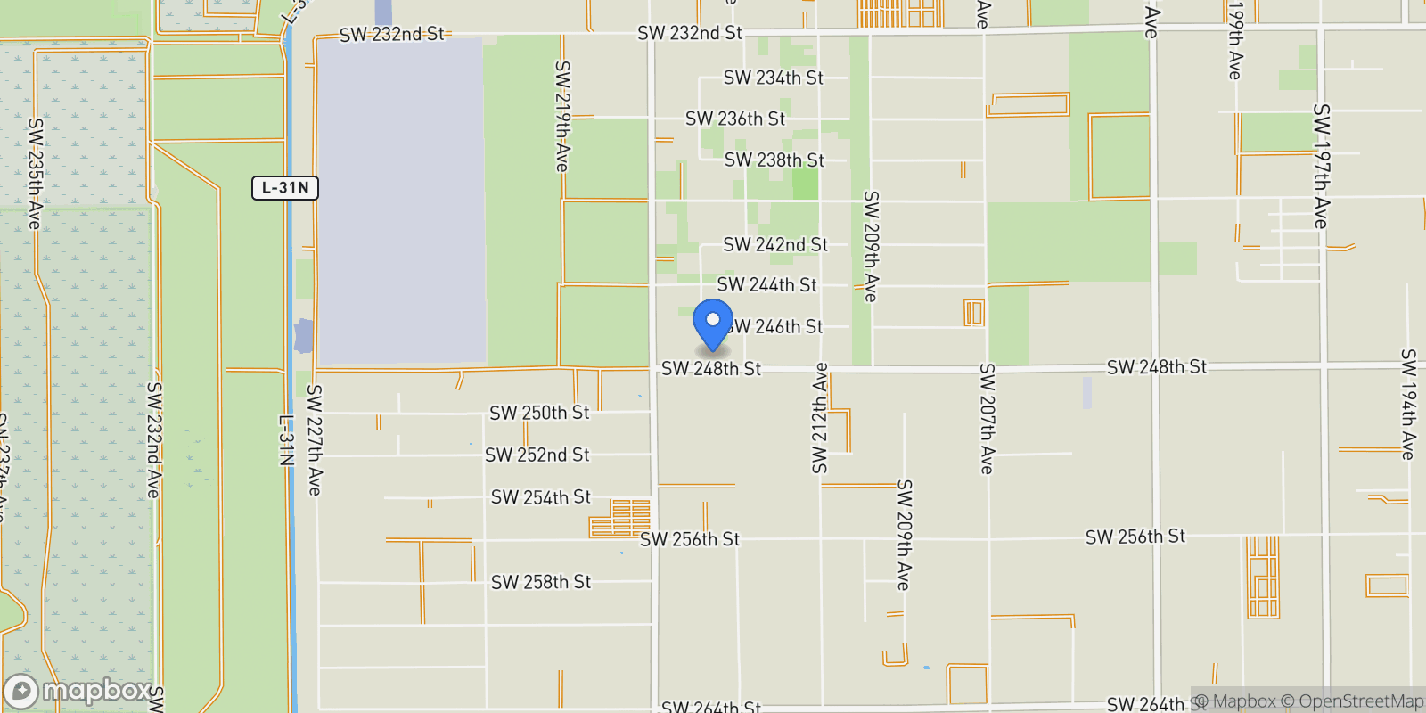 Map showing 21411 SW 248th St, Homestead, Florida, United States.