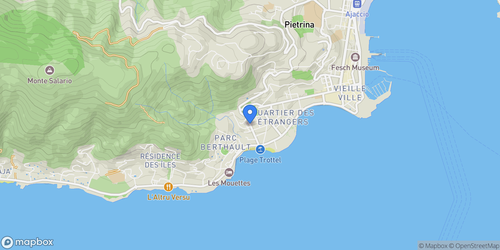 Map showing Ajaccio, Corsica, France.
