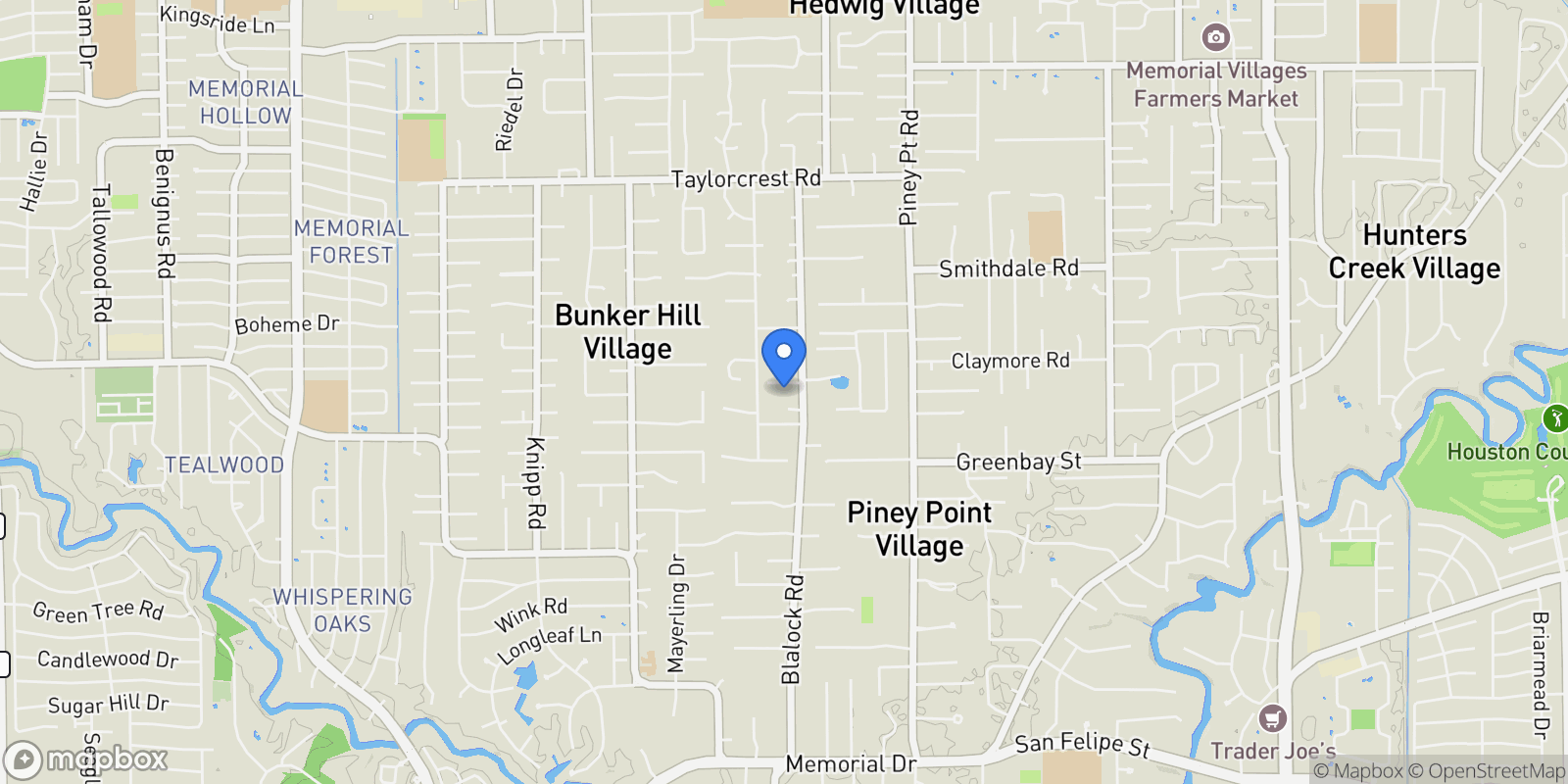 Map showing 11607 Shady Grove Lane, Houston, TX 77024, Houston, Texas, United States.