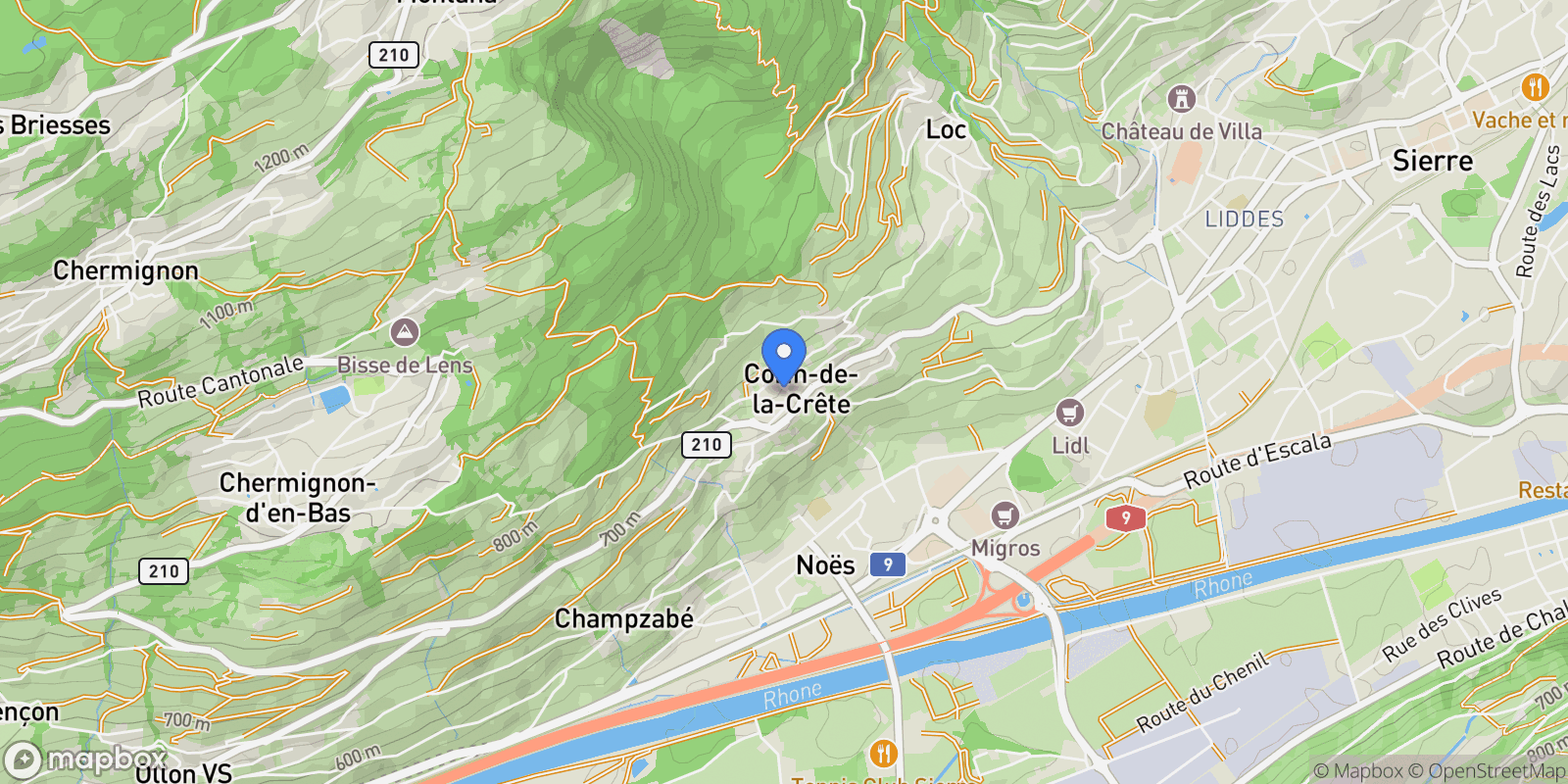 Map showing Crans-Montana, Valais, Switzerland.