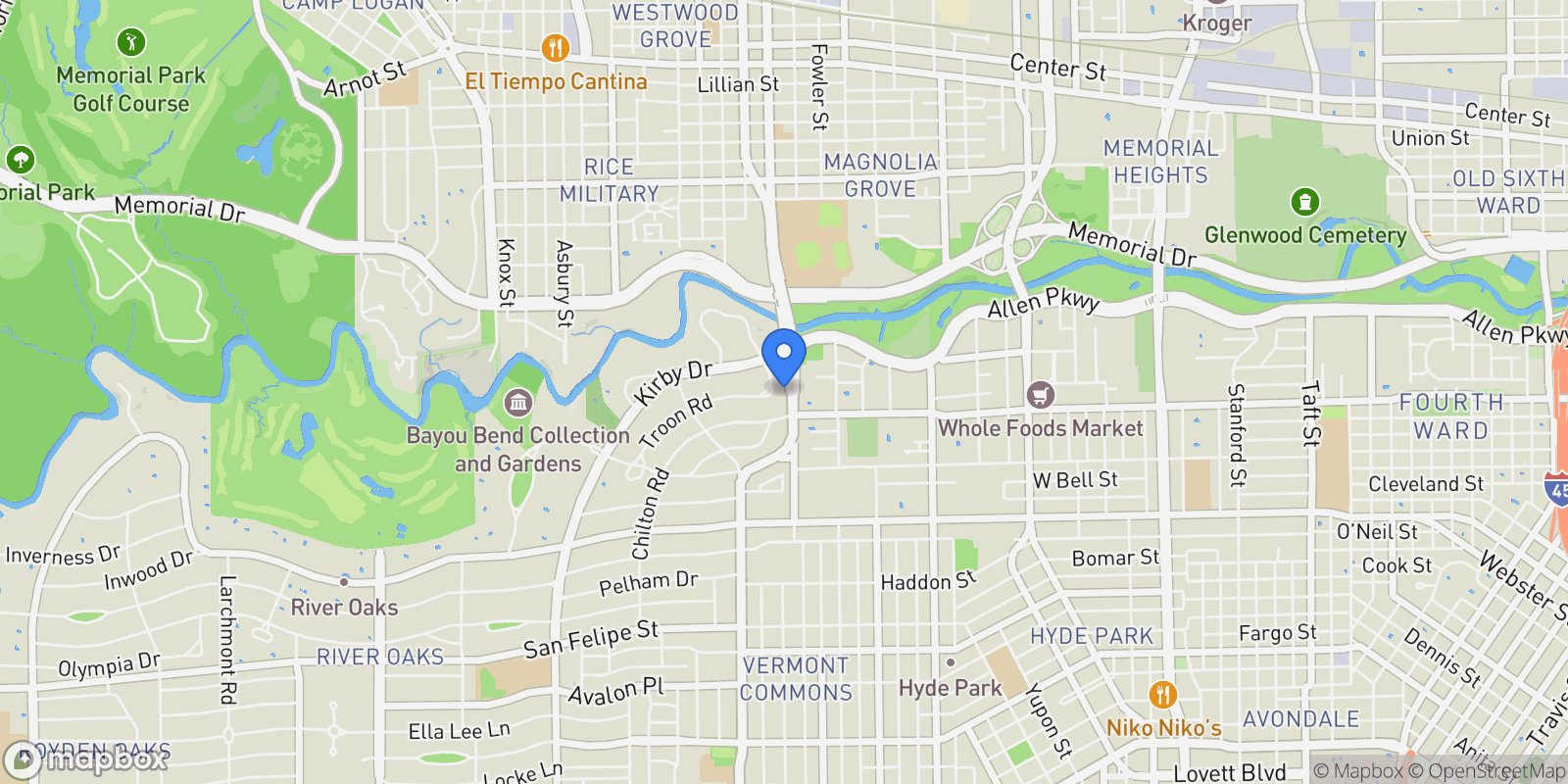 Map showing 914 S Shepherd Drive, Houston, TX 77019, Houston, Texas, United States.