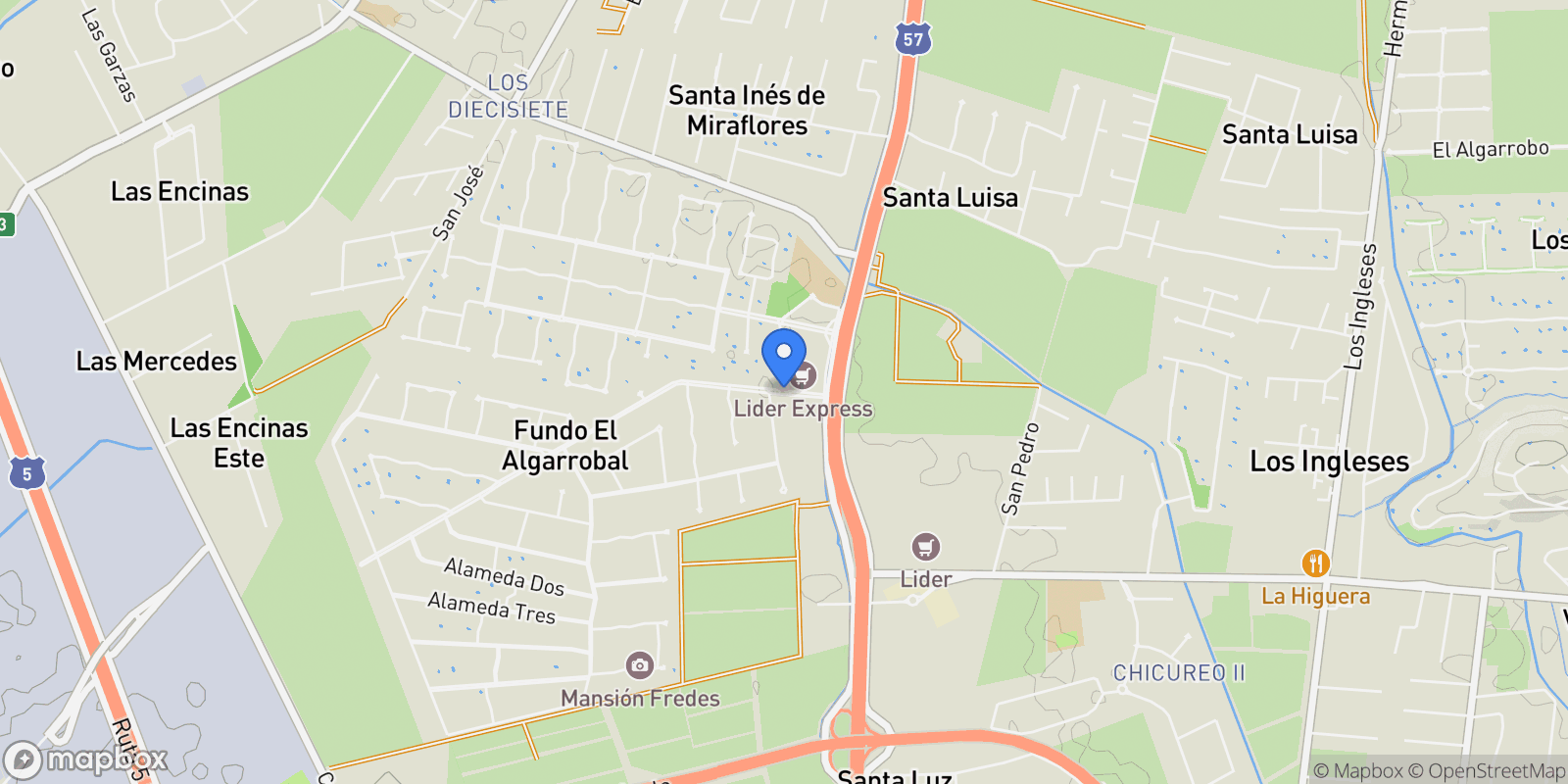 Map showing Condominio El algarrobal II, Colina, Chicureo, Santiago Metropolitan Region, Chile.