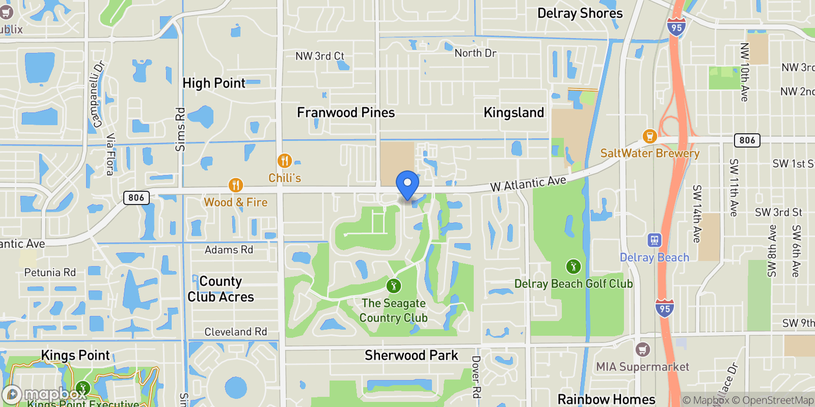 Map showing 225 Oakview Drive, Delray Beach, Florida, United States.