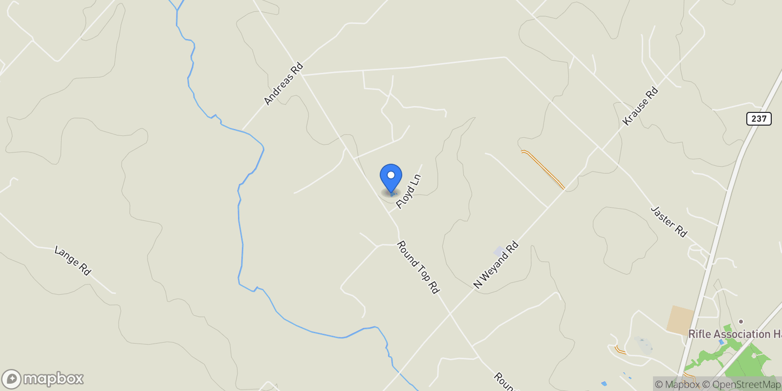 Map showing 2165 Round Top Road, Round Top, TX 78954, Round Top, Texas, United States.