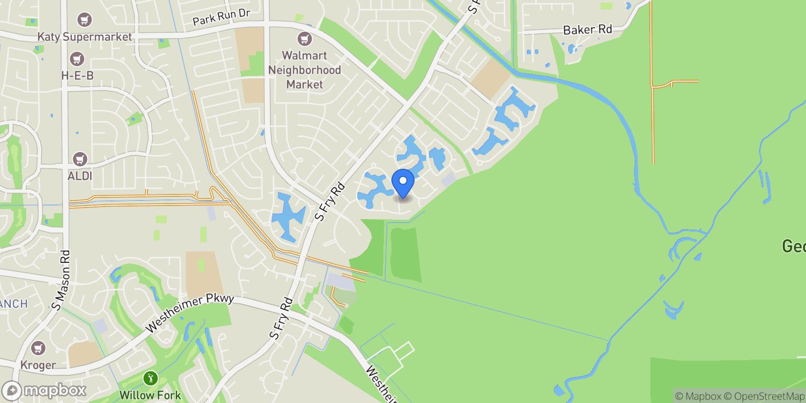 Map showing 2715 Silverhorn Drive, Katy, TX 77450, Katy, Texas, United States.
