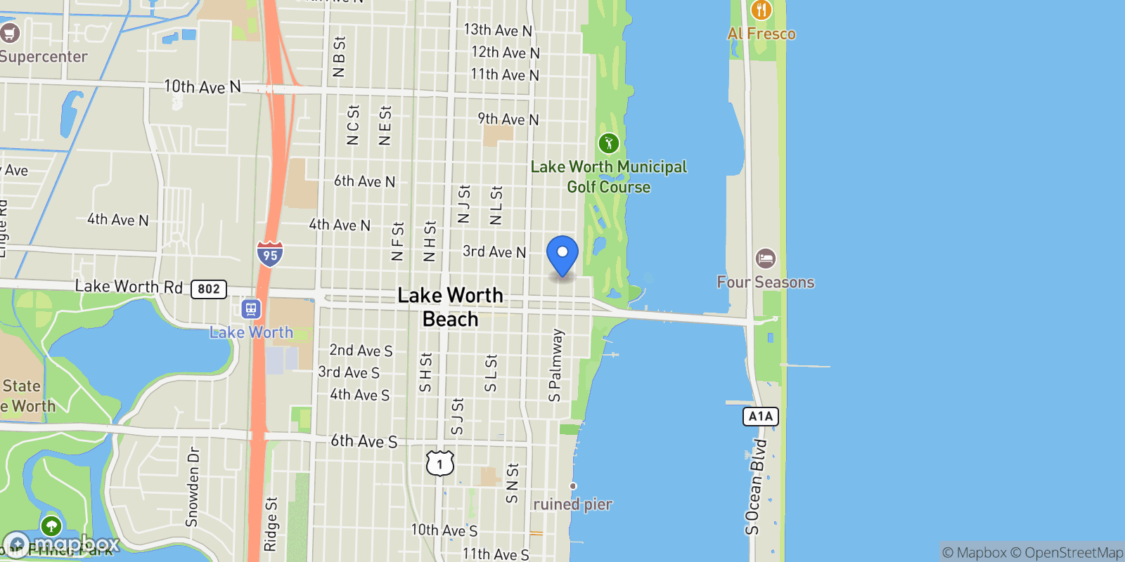 Map showing 126 N Palmway 1-3, Lake Worth, Florida, United States.