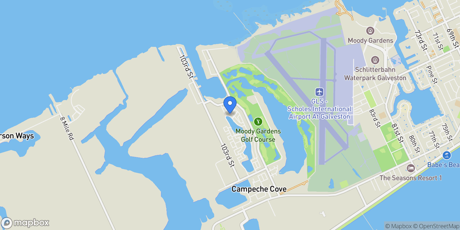 Map showing 3 Mariner Pass, Galveston, TX 77554, Galveston, Texas, United States.