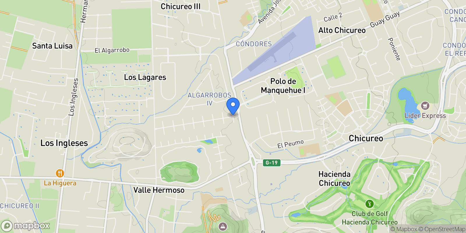 Map showing Condominio Los Algarrobos A, casa, Colina, Chicureo, Santiago Metropolitan Region, Chile.