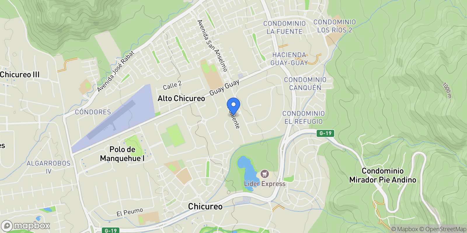 Map showing Polo Manquehue IV, Colina, Chicureo, Santiago Metropolitan Region, Chile.