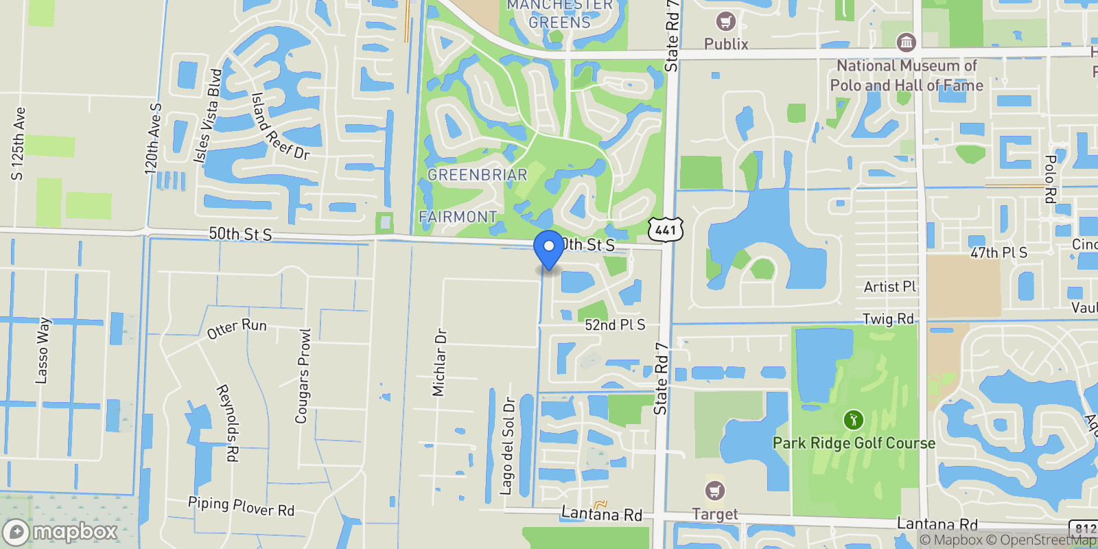Map showing 10625 Oak Meadow Lane, Wellington, Florida, United States.
