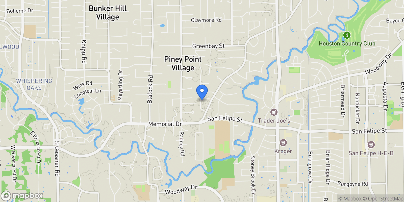Map showing 220 Merrie Way Lane, Houston, TX 77024, Houston, Texas, United States.