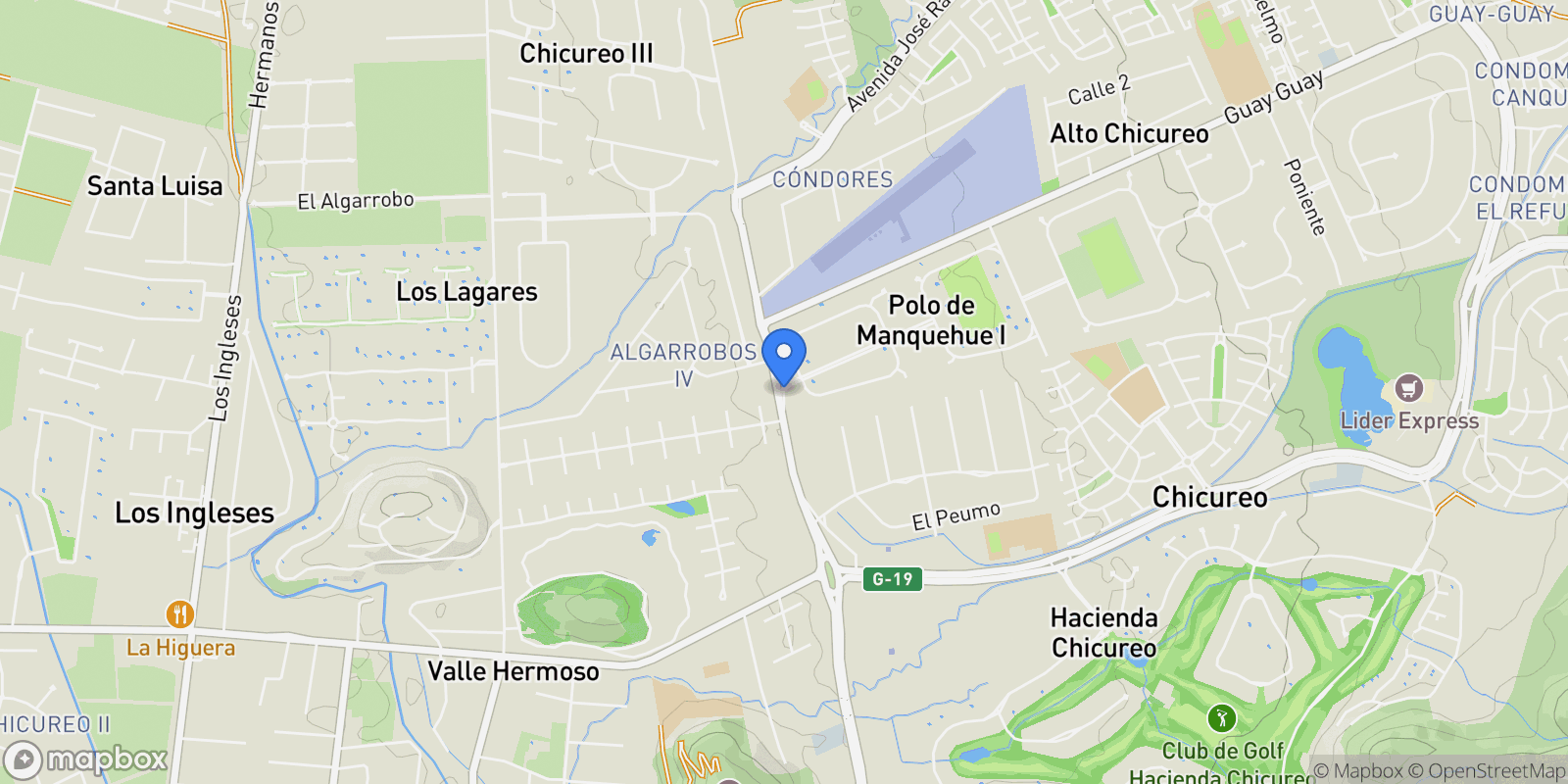 Map showing Condominio Polo Manquehue I, Colina, Chicureo, Santiago Metropolitan Region, Chile.