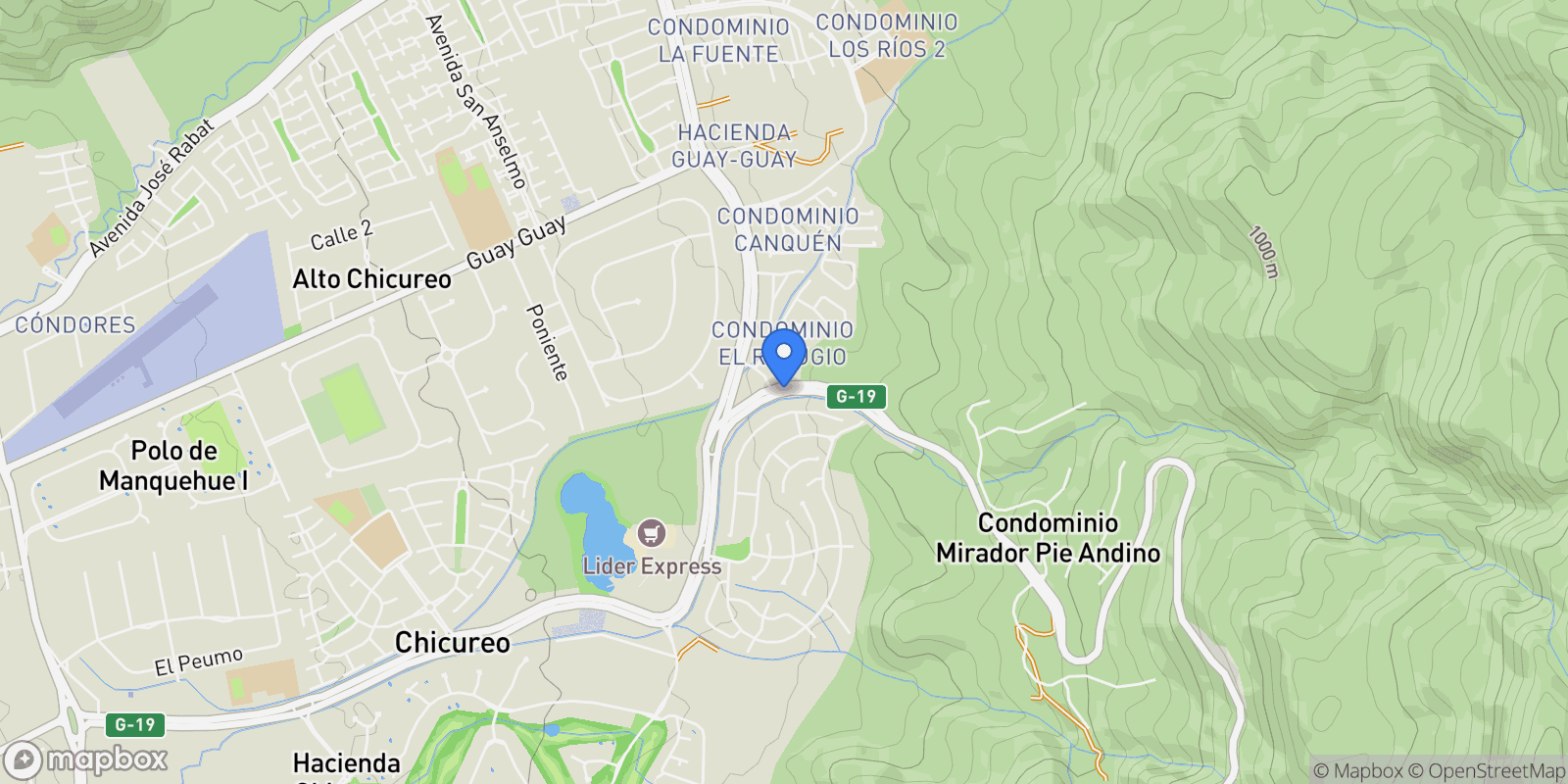 Map showing Avenida Chicureo, Colina, Colina, Santiago Metropolitan Region, Chile.