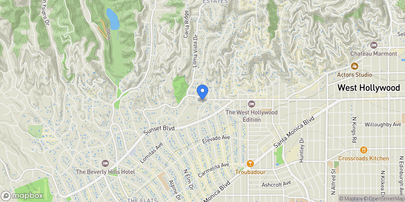 Map showing 410 Doheny Rd, Beverly Hills, California, United States.
