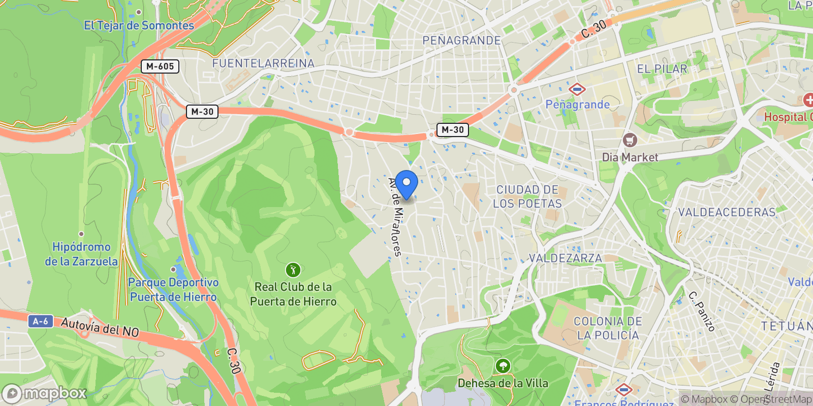 Map showing Calle de Peguerinos, 28035, Madrid, Madrid, Madrid, Moncloa-Aravaca, Madrid, Spain.