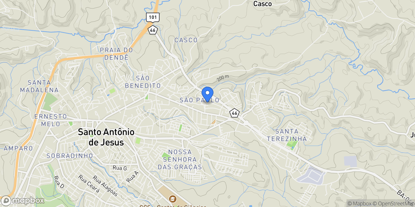 Map showing São Paulo, State of Bahia, Brazil.