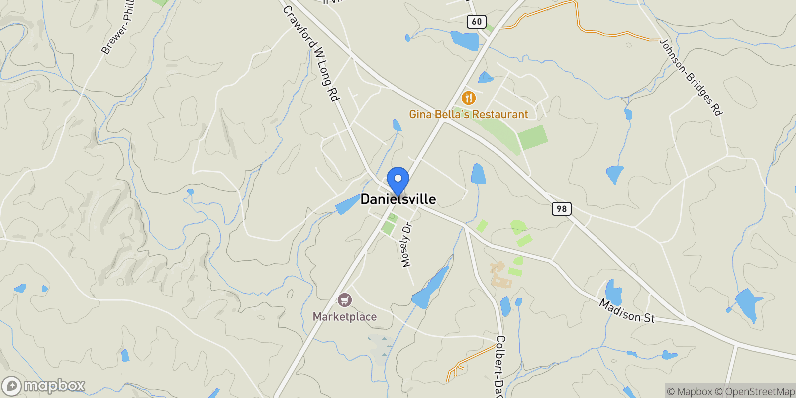 Map showing Danielsville, Georgia, United States.
